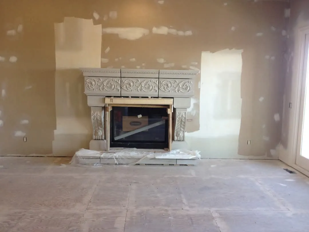 Hand-laid stone fireplace